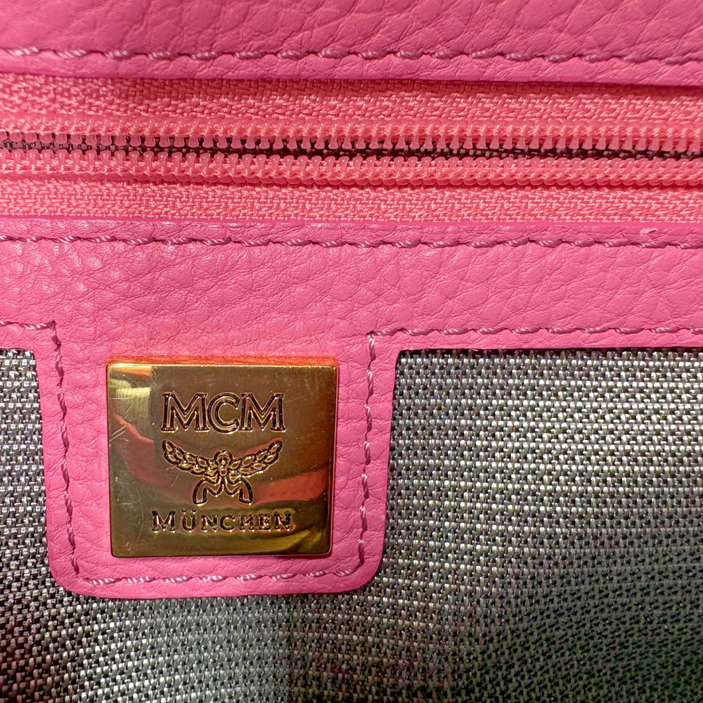 MCM Pink Monogram Gold Stud Leather Stark Backpack Laptop School Bag Comfort - Picture 14 of 16